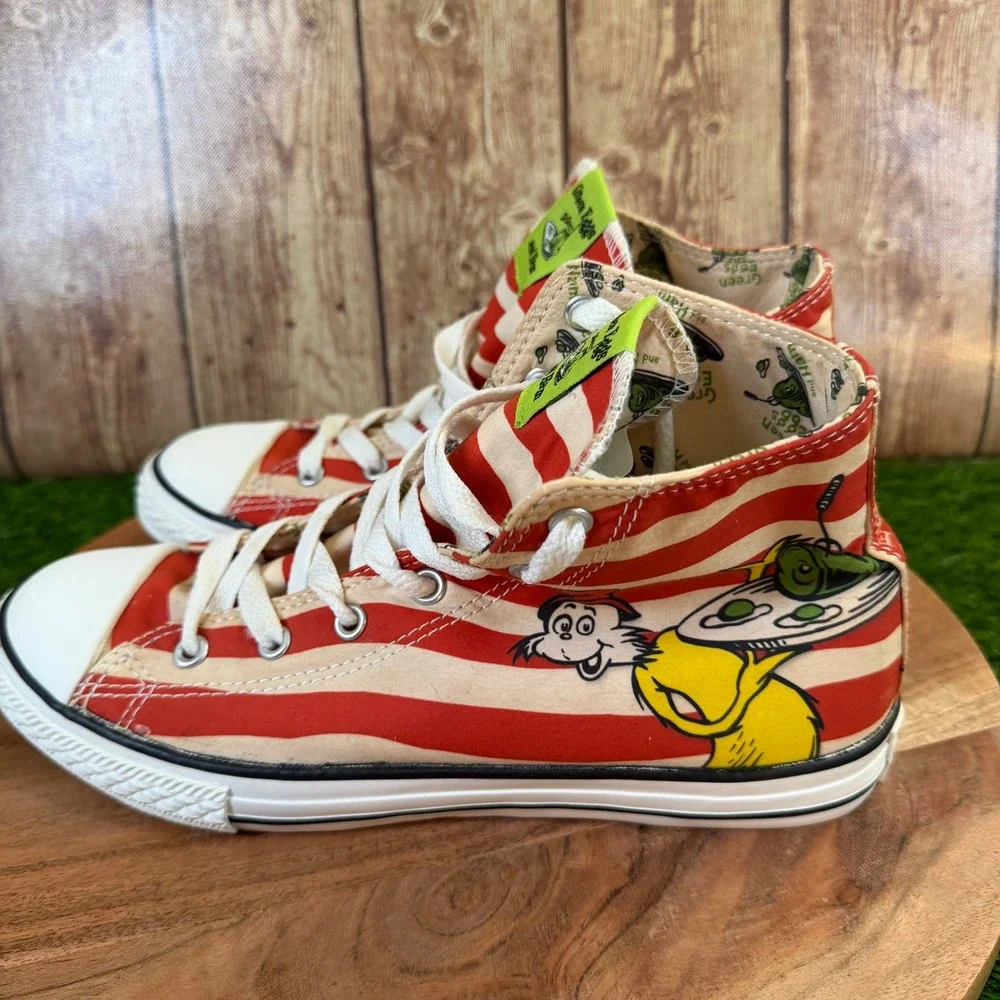Converse Chuck Taylor High Top Youth sz 6 Red White Green Eggs and Ham Dr Seuss